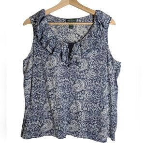 Ralph Lauren Paisley Ruffle Sleeveless Top Size 1X Blue Beachy Coastal Breezy
